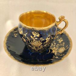 Antique M. Redon Limoges Cup & Saucer, Cobalt Blue, Raised Gold