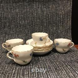 Antique Meisen Demitasse Cup & Saucer Scattered Flowers Gold Trim