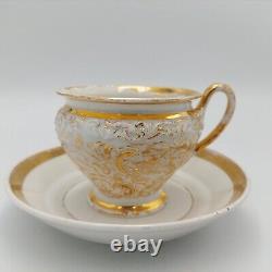 Antique Meissen 19thC Baroque Tea Cup & Saucer Hand-Painted Gilded Porcelain