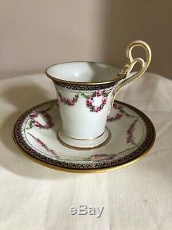 Antique Meissen Cobalt Blue Gold Tea Cup Saucer Swan Handle