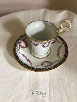 Antique Meissen Cobalt Blue Gold Tea Cup Saucer Swan Handle