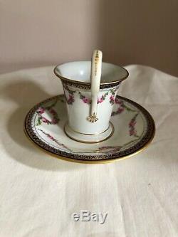 Antique Meissen Cobalt Blue Gold Tea Cup Saucer Swan Handle