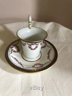 Antique Meissen Cobalt Blue Gold Tea Cup Saucer Swan Handle