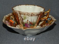 Antique Meissen Dresden Watteau Scenes Gold Cup & Saucer Augustus Rex Mark