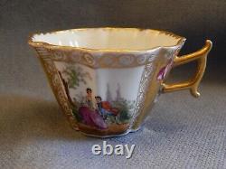 Antique Meissen Dresden Watteau Scenes Gold Cup & Saucer Augustus Rex Mark