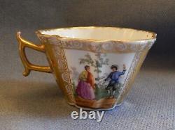 Antique Meissen Dresden Watteau Scenes Gold Cup & Saucer Augustus Rex Mark