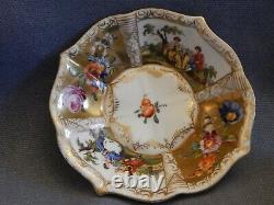 Antique Meissen Dresden Watteau Scenes Gold Cup & Saucer Augustus Rex Mark