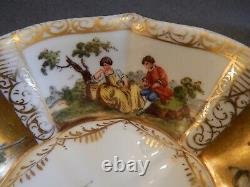 Antique Meissen Dresden Watteau Scenes Gold Cup & Saucer Augustus Rex Mark