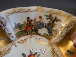 Antique Meissen Dresden Watteau Scenes Gold Cup & Saucer Augustus Rex Mark