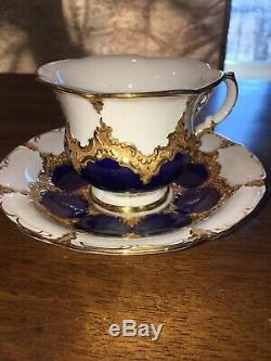 Antique Meissen Hand Painted Cobalt Blue Gold Tea Cup & Saucer EC
