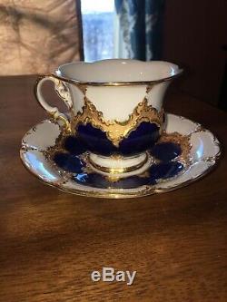 Antique Meissen Hand Painted Cobalt Blue Gold Tea Cup & Saucer EC