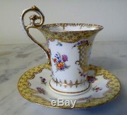 Antique Meissen Porcelain Cup & Saucer Gold Trim