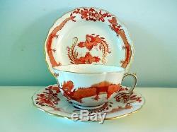 Antique Meissen Red Ming Dragon Cup Saucer Plate Trio Scalloped Gilded 320510