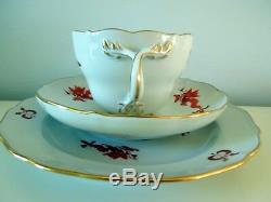 Antique Meissen Red Ming Dragon Flat Cup Saucer Plate Scalloped Gilded Rims