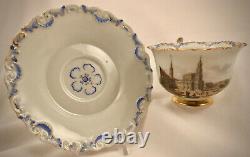 Antique Meissen Tea Cup & Saucer, Early Topographical Scene of Dresden