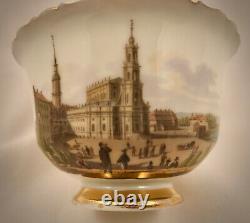 Antique Meissen Tea Cup & Saucer, Early Topographical Scene of Dresden