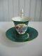 Antique Meissen Turquoise Green W Gold Tea Cup Saucer Swan Handle Hdptd Floral