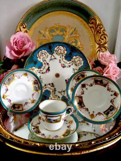 Antique Minton Celeste Blue Tea Cup Saucers Display Plate Roses Gold Set READ