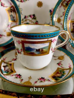 Antique Minton Celeste Blue Tea Cup Saucers Display Plate Roses Gold Set READ