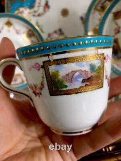 Antique Minton Celeste Blue Tea Cup Saucers Display Plate Roses Gold Set READ