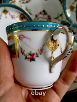 Antique Minton Celeste Blue Tea Cup Saucers Display Plate Roses Gold Set READ