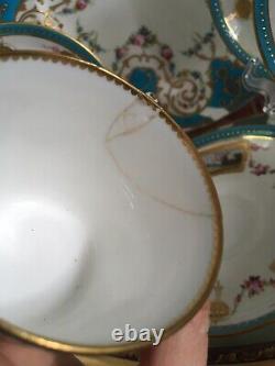 Antique Minton Celeste Blue Tea Cup Saucers Display Plate Roses Gold Set READ