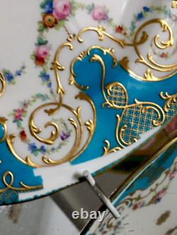 Antique Minton Celeste Blue Tea Cup Saucers Display Plate Roses Gold Set READ