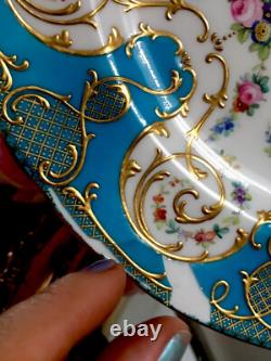 Antique Minton Celeste Blue Tea Cup Saucers Display Plate Roses Gold Set READ