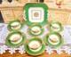 Antique Minton Tea Cup Set Green & Gold Medallion, C1820