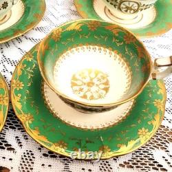 Antique Minton Tea Cup Set Green & Gold Medallion, c1820
