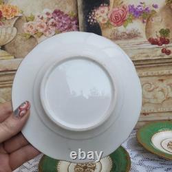 Antique Minton Tea Cup Set Green & Gold Medallion, c1820