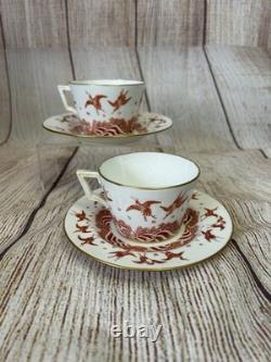 Antique Minton Teacup Saucer Japanese Crane Red Gold Christopher Dresser #1865