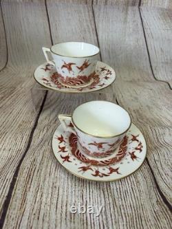 Antique Minton Teacup Saucer Japanese Crane Red Gold Christopher Dresser #1865