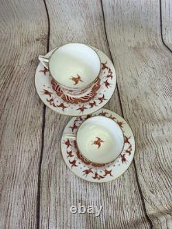 Antique Minton Teacup Saucer Japanese Crane Red Gold Christopher Dresser #1865