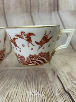 Antique Minton Teacup Saucer Japanese Crane Red Gold Christopher Dresser #1865