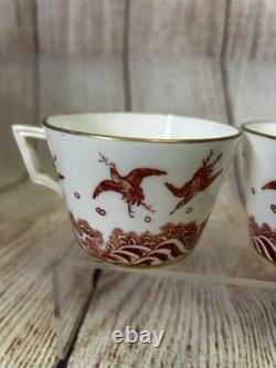 Antique Minton Teacup Saucer Japanese Crane Red Gold Christopher Dresser #1865