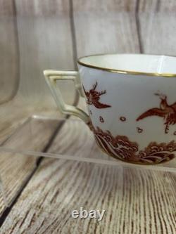 Antique Minton Teacup Saucer Japanese Crane Red Gold Christopher Dresser #1865