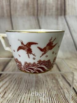 Antique Minton Teacup Saucer Japanese Crane Red Gold Christopher Dresser #1865