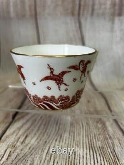 Antique Minton Teacup Saucer Japanese Crane Red Gold Christopher Dresser #1865