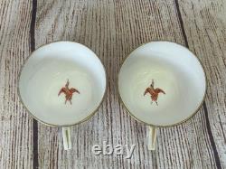 Antique Minton Teacup Saucer Japanese Crane Red Gold Christopher Dresser #1865