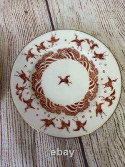 Antique Minton Teacup Saucer Japanese Crane Red Gold Christopher Dresser #1865