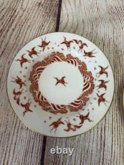 Antique Minton Teacup Saucer Japanese Crane Red Gold Christopher Dresser #1865