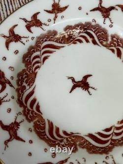 Antique Minton Teacup Saucer Japanese Crane Red Gold Christopher Dresser #1865