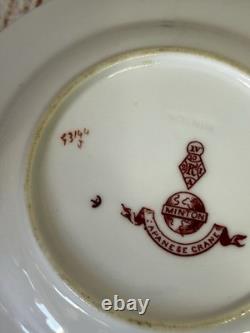 Antique Minton Teacup Saucer Japanese Crane Red Gold Christopher Dresser #1865