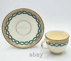 Antique Minton split handle cup and saucer with turquoise and gold bands c1850