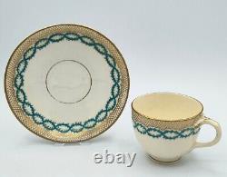Antique Minton split handle cup and saucer with turquoise and gold bands c1850