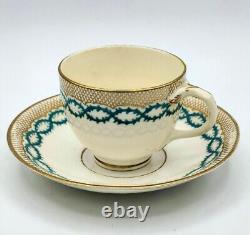 Antique Minton split handle cup and saucer with turquoise and gold bands c1850