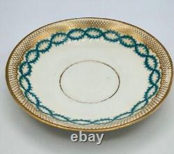 Antique Minton split handle cup and saucer with turquoise and gold bands c1850