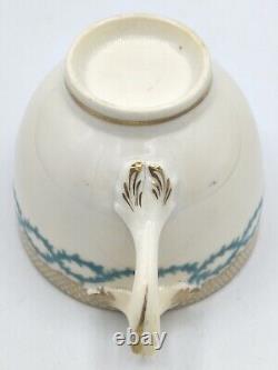Antique Minton split handle cup and saucer with turquoise and gold bands c1850