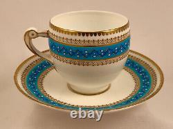 Antique Mintons Tea Cup & Saucer, Jeweled, Celeste Blue French Enamel